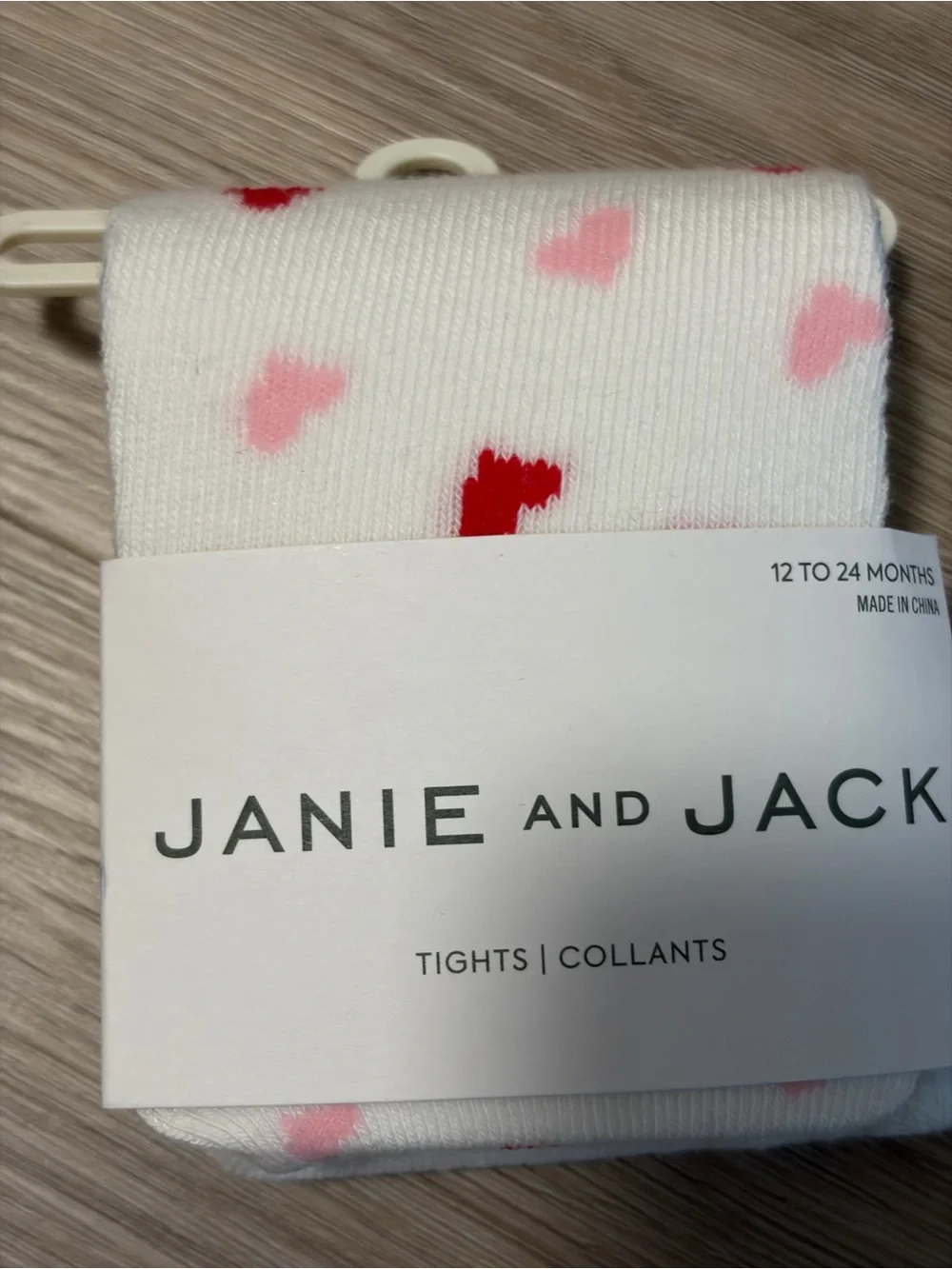NWT ♥️Janie and Jack White Tights with Pink and Red Heart Pattern. 12-24 mo